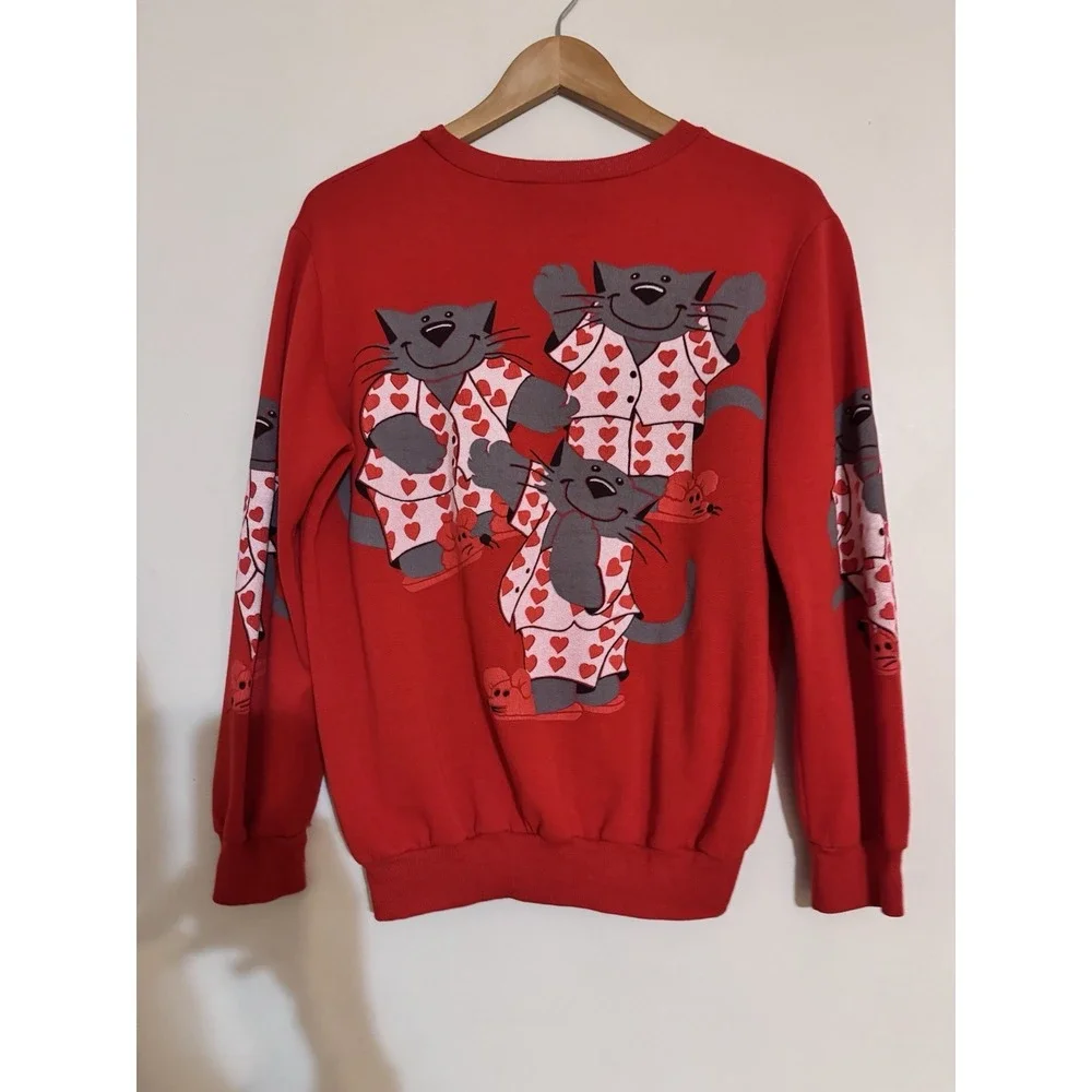Vintage Cat And Mouse Sweatshirt Cats In Pajamas Scarab Nineties S 80s 90s Red